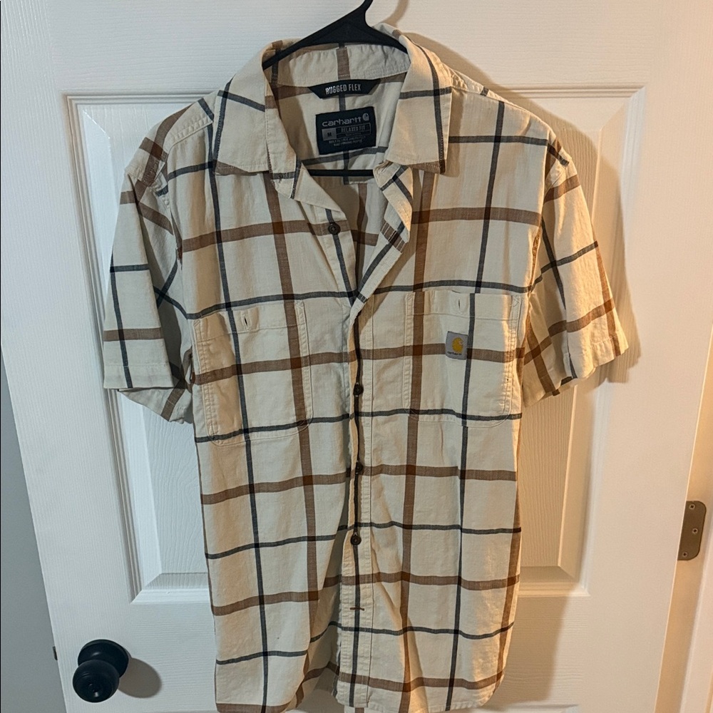 Carhartt Men's Tan and Brown Checkered Shirt